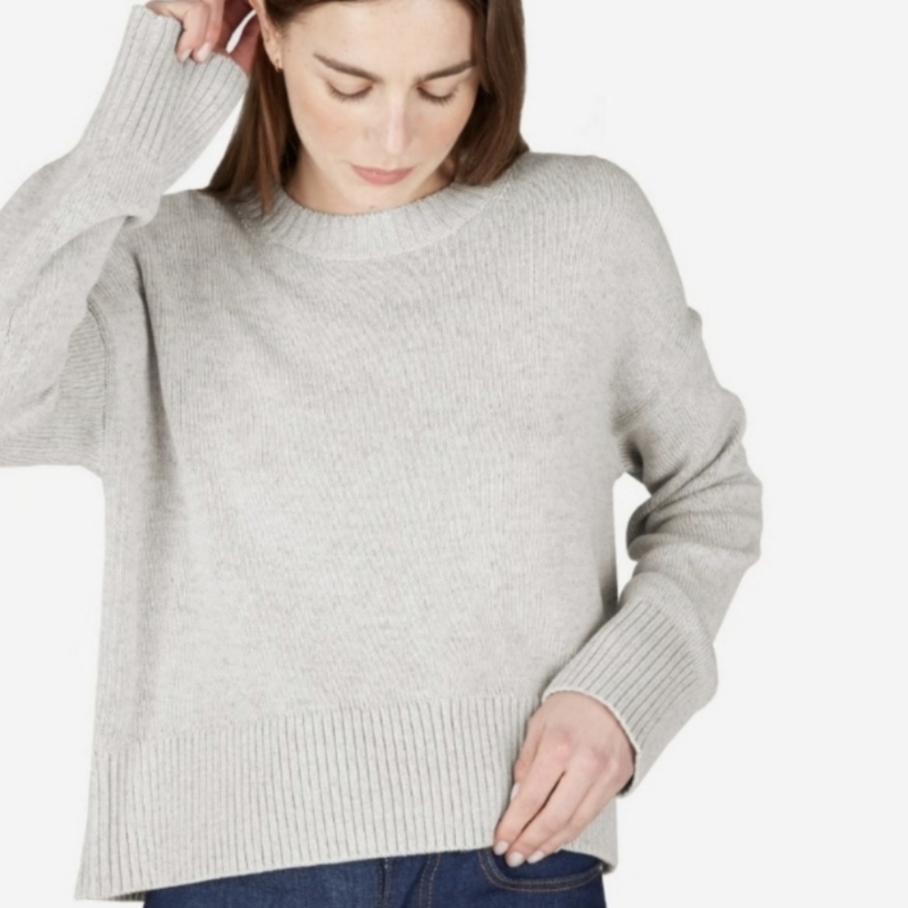 Everlane Women's Size XS Soft Cotton Boxy Crew Neck Chunky Knit Sweater Gray